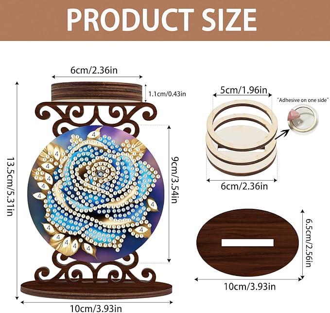 Diamond Art Painting Candlestick Holder kits, Blue Rose DIY shaped crystal Diamond art painting, woodiness Candle holder for AromaRelax & Home Decor, Christmas Halloween Ornaments (Double-Sided)