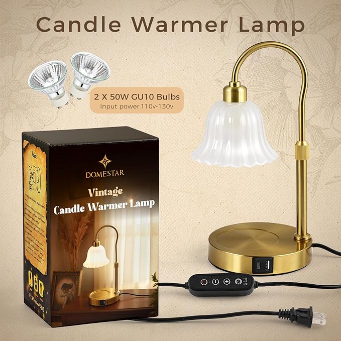 DomeStar Gold Candle Warmer Lamp, Flower Wax Melt Lamp with Timer Cottage Core Decor Mother Day Gift for Woman