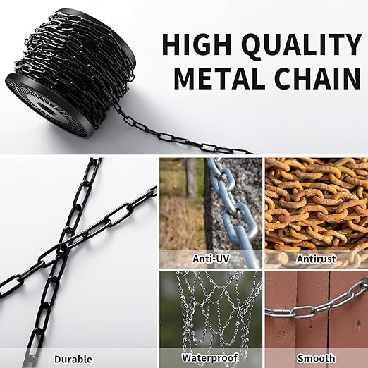 50 ft 1/12" Metal Hanging Chains Fixture Chain Decorative Black Chain Light Duty Chain Utility Chains for Hanging Plants, Basket, Light Fixture, Chandelier, Lamp (2mm 50ft)