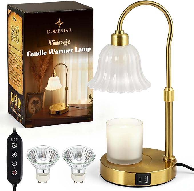DomeStar Gold Candle Warmer Lamp, Flower Wax Melt Lamp with Timer Cottage Core Decor Mother Day Gift for Woman