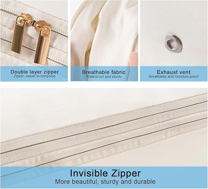1PC Comforter Storage Bag, 2-Layer Zipper Blanket Storage Bags Ultra Space Saving Self Compression Organizer Bag for Comforters, Blankets, Clothes, Pillows and Bedding Sets (Beige, Large)