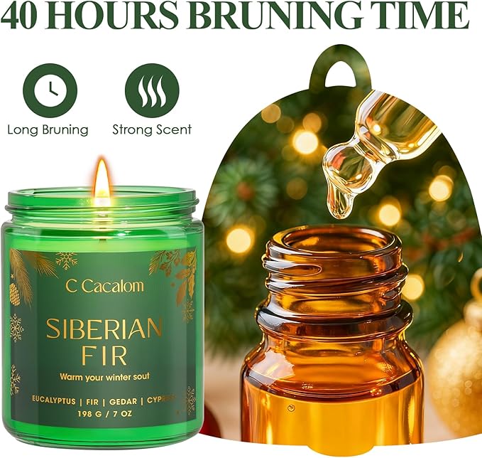 Christmas Soy Candles for Christmas Home Decor Non-Toxic Aromatherapy Scented Candles for Holiday Christmas Gifts, Cozy Cute Jar Candle, Winter Candle for Women Men, Siberian Fir Candle