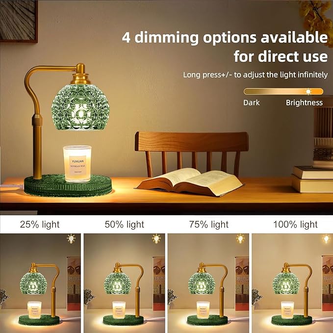 Candle Warmer Lamp with Timer & Dimmer, Glass Lamp Candle Warmer for Jar Candles, UPGRATED with 3 Bulbs, Height Adjustable Electric Wax Warmer for Elegant Home Decor (Sage)