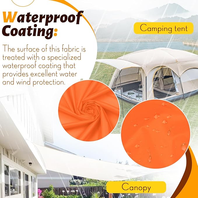 Vonty Waterproof Fabric Ripstop Nylon Fabric by The Yard - 60 Inch Wide(3 Yard), Water Proof Orange Fabrics Lightweight Kite Fabrics for Tent Bag Tarp DIY Craft Travel Outdoor
