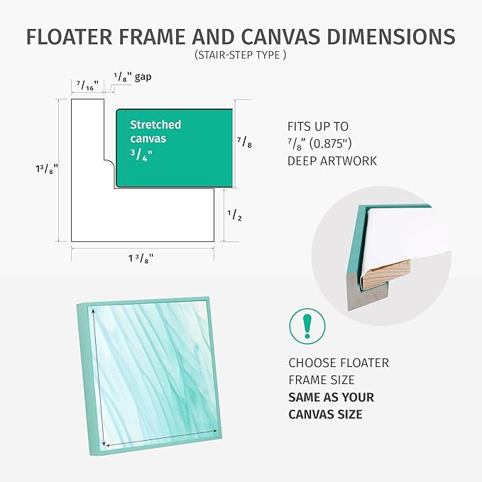 PIXY CANVAS Floater Frame 28x28 for 3/4 (0.75) inch Deep Canvas Paintings/Canvas Prints/Wood Canvas Panels/Wall Art/Wall Decor/Home Decor/Artwork (Black, 28 x 28 inch, Square)