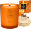 Pumpkin Spice Candle 9.7 oz: 55 Hrs Burn Time - Pumpkin Spice Scented Candles in Frosted Glass Jar with Wooden Crackling Wick in a Luxurious Gold Foil Lined Gift Box
