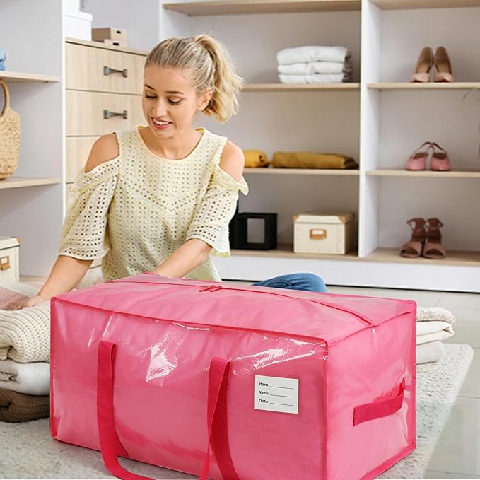 VTSVTS 6 Pack Extra Heavy Duty Large Moving Bags with Comfortable Handle & Strong Zipper,Storage Totes for Space Saving Moving Storage College Supplies Alternative to Moving Box,Pink