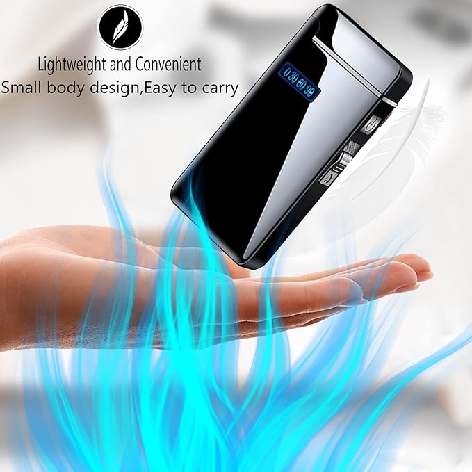 Electronic Lighter Jet Flame Torch Lighters 2 in 1, Refillable Butane Electric USB Rechargeable, Premium Windproof with LED Display Power Infinity for BBQs,Candle,Camping Indoor (Silver Ice)