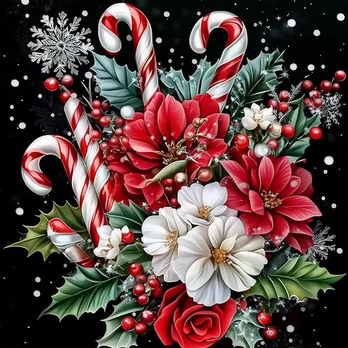 Accompany Wind Christmas Diamond Painting Kits for Adults, Christmas Candy Diamond Art Kits for Beginner,Full Round Drill DIY 5D Diamond Dots Gem Art Craft Kits for Home Wall Decor Gift 14×14 Inch