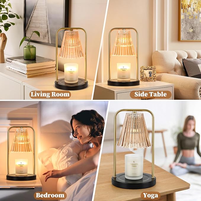 2-Pack Candle Warmer Lamps with Timer, Electric Candle Lamp Warmer for Jar Candles, Dimmable Wax Melt Warmer with 4 Bulbs, Mom Birthday House Warming Gift New Home, Vintage Home Decor