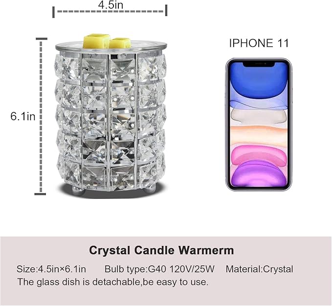 Wrought Iron Crystal Wax Melt Warmer Electric Oil Burner Wax Melt For Home, Kitchen, Living Room, Bedroom, SPA(Silver)
