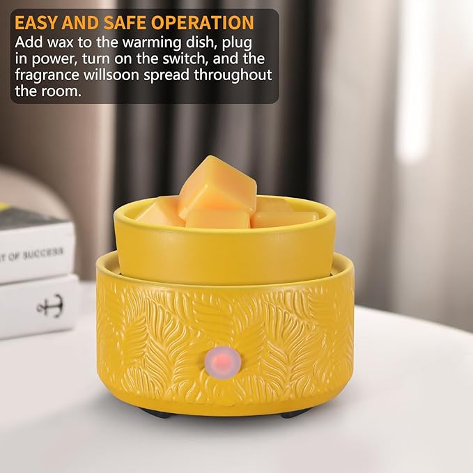 nawaza Ceramic Wax Melt Warmer, Fragrance Wax Warmer 4-in-1 Electric Candle Wax Melter and Wax Cubes for Home Office Bedroom Aromatherapy Essential Oil Burner is Birthday Gifts for Women（Yellow）