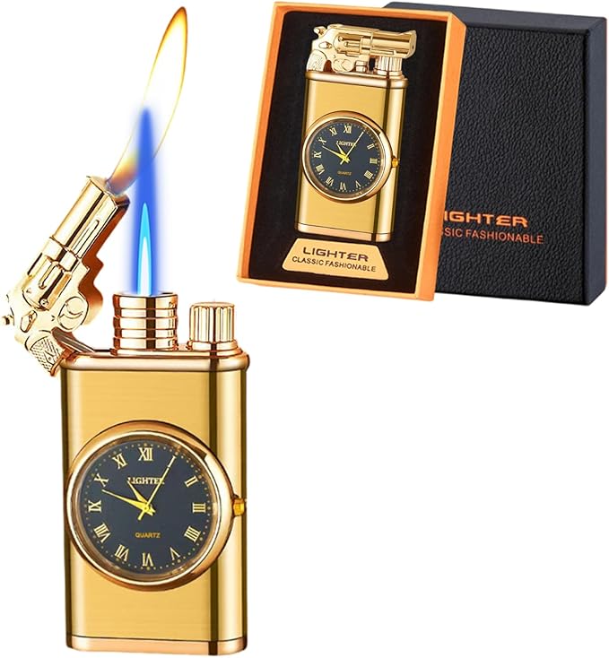 Magic Dual Flame Torch Lighter - Refillable Butane, Adjustable Windproof Jet Flame for Outdoor, Candle for Men Women Friends (Without Butane) - Gold
