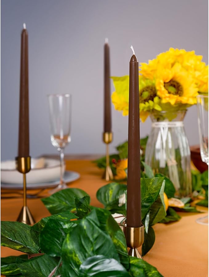 CANDWAX 10 inch Taper Candles - Set of 4 Dripless Tapered Candlesticks - Unscented, Perfect for Dinner and Household Use - Brown Candles for Home Decor