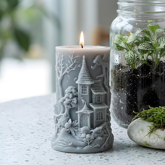 XIAOSHUI Tower Magic House Cylinder Candle Molds Forest House Candle Silicone Mold for Candles Making Resin Casting Aromatherapy Candles Gypsum Craft Home Decorate