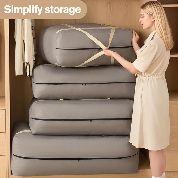6 Pack 180L Extra Large Moving Bags with Zippers & Carrying Handles, Heavy-Duty Storage Tote Moving Boxes for Space Saving(grey, 6Pack*180L)