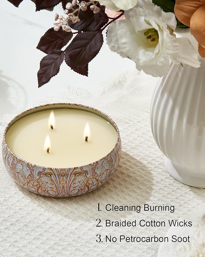 M&SENSE 3 Wick Soy Candles for Home Scented, 12oz Citrus & Sage Scented Aromatherapy Candle for Stress Relief, 40 Hour Burn Time, Highly Scented Candle Gift
