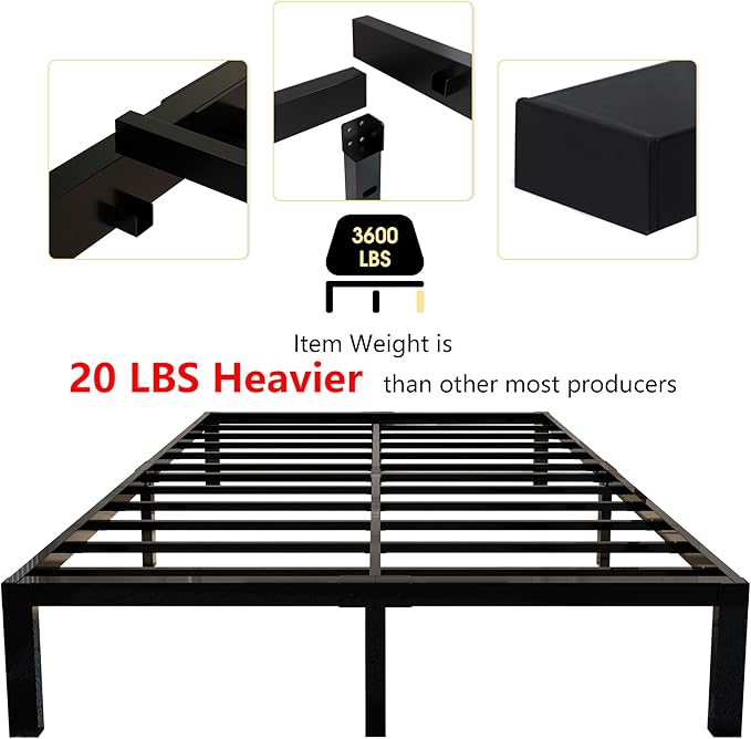 45MinST 3600lbs Heavy Duty Bed Frame,14 Inch Sturdy Steel Slat Mattress Foundation, Metal Reinforced Platform Box Spring Replacement, Easy Assembly with Quick Lock, Cal King