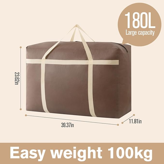 3 Pack 180L Extra Large Moving Bags with Zippers & Carrying Handles, Heavy-Duty Storage Tote Moving Boxes for Space Saving(brown, 3Pack*180L)