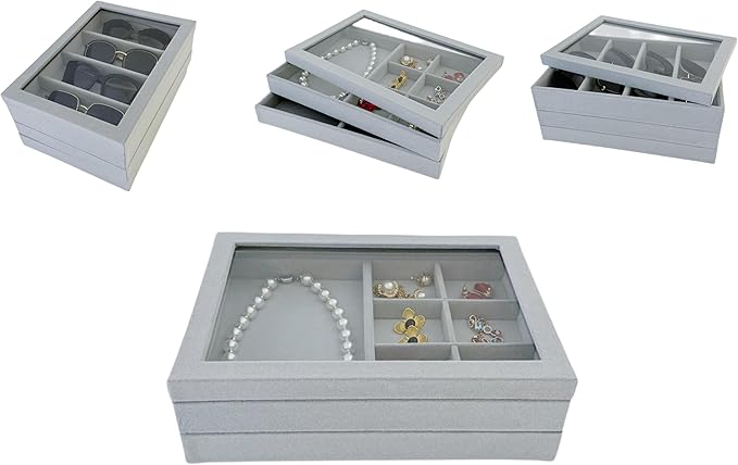 See-Through Cover for Grey Velvet Stackable Organizer Premium Quality Stackable Tray PlexiGlass Lid