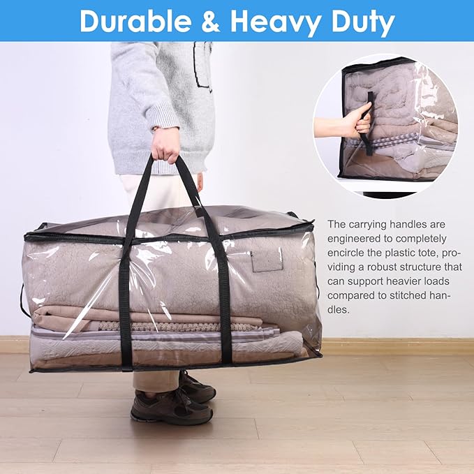 YGEOMER 6 Pack Large Moving Bags with Strong Zipper & Comfortable Handles Heavy Duty PVC Clothes Storage Bags Water-Resistant Storage Moving Boxes for College Supplies(Black, PVC)
