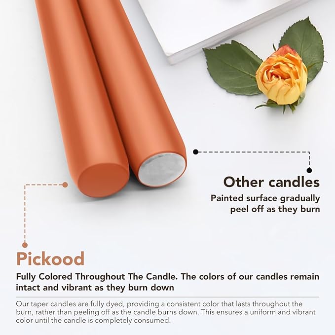 12-Inch Tall Dripless Taper Candles Set of 4 - Burnt Orange Tapered Candles, Perfect for Wedding,Dinner - Smokeless, Unscented, Long Burning - Hand Poured, Colored Tall Candlesticks