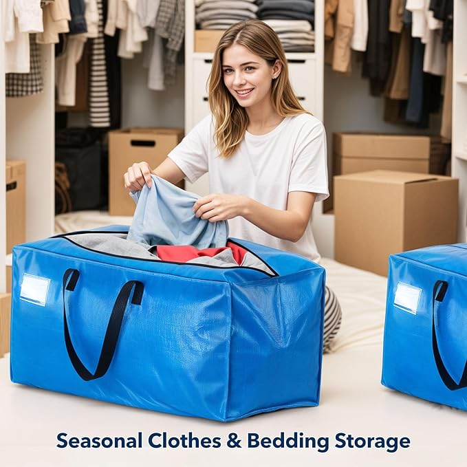 Moving Bags Heavy Duty,Extra Large Moving Bags for Travel/College Packing/Storage/Organization/Seasonal Clothes & Bedding Storage,Moving Supplies Bins,Compatible with Ikea Frakta Cart (Blue,8 Pack)