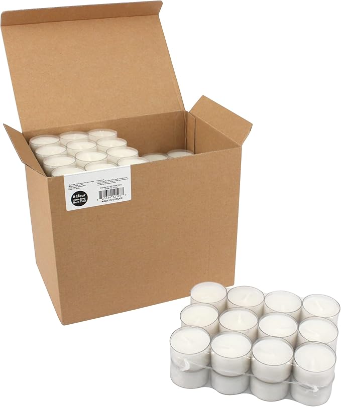 Stonebriar Bulk 24 Pack Unscented Smokeless Long Burning Clear Cup Tea Light Candles with 6 to 7 Hour Extended Burn Time