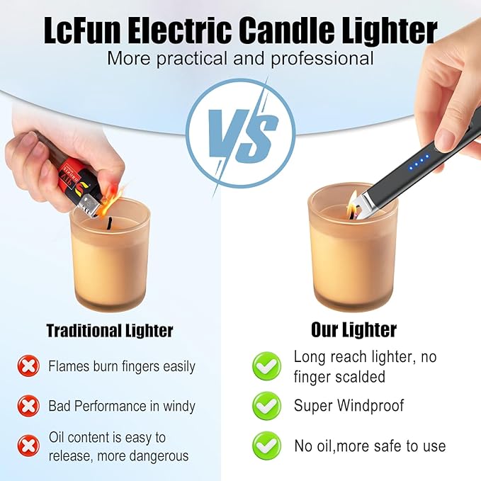LcFun Candle Lighter Electric USB Rechargeable Plasma Arc Lighter with Safety Lock, Windproof Flameless Long Matches Lighters for Candle, Grill, BBQ, Camping, Gas Stoves