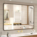 OKPAL 40x30 Brushed Bronze Bathroom Mirror, Metal Framed Bathroom Mirror, Bronze Rectangle Vanity Mirror, Round Corner, Shatterproof, Anti-Rust, Wall Mounted (Horizontal/Vertical)