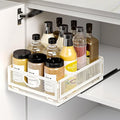 Pull Out Cabinet Organizer, No Drill Adhesive Sliding Drawers for Kitchen, Metal Mesh Wire Storage Shelf for Pantry & Under Sink, White (9.6" W x 11.8" D x 3.9" H)