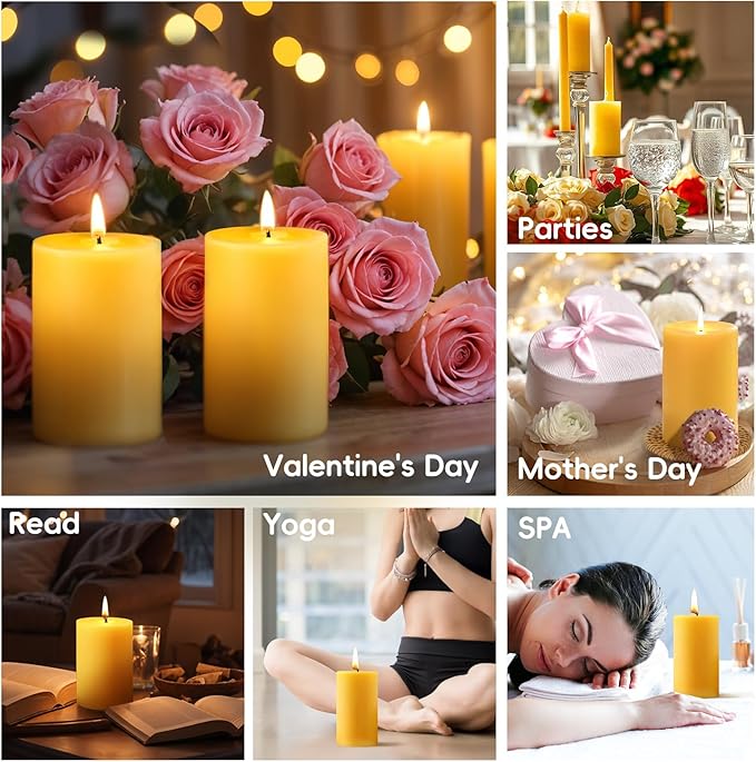 12 Pack Natural Beeswax Pillar Candles,100% Pure Beeswax Candles-384 Hours Long Burning,Unscented Bees Wax Candles for Home,Prayer,Emergency,Dripless Smokeless Organic Pillar Candles Bluk-2x3in
