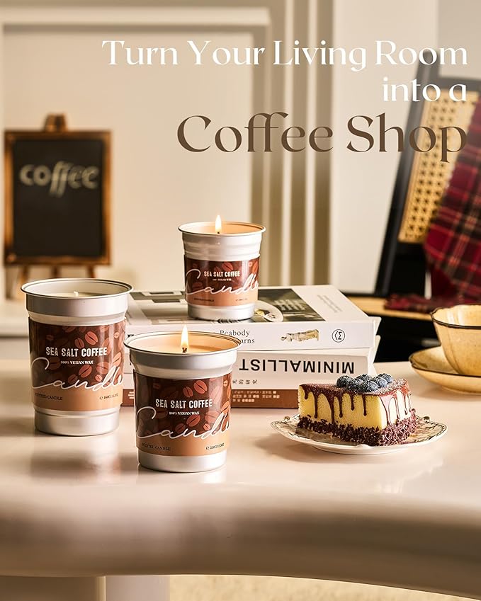 M&SENSE Iced Coffee Candle Summer Sea Salt Scented, Soy Wax 7oz 42 Hours Long Lasting Clean Burn, Small Jar Candles for Home Scented, Stress Relief Aromatherapy Gifts for Women Men