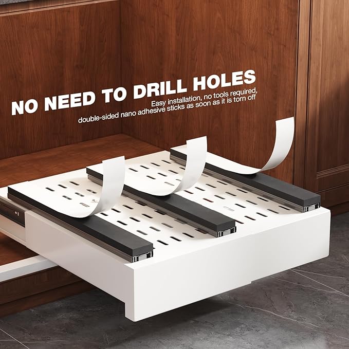 2 Pack Pull Out Cabinet Organizer Expandable Width(11"-16") and Depth(13"-17"),Slide Out Drawers With Raising Pad for Framed Cabinets,No Drill Roll Out Shelves for kitchen,Bathroom,White