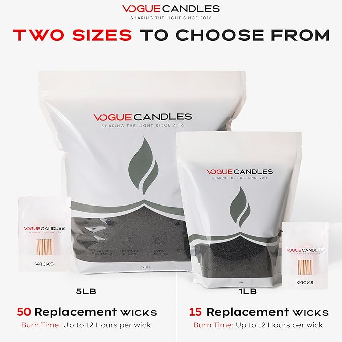 Vogue Candles Black Pearled Candle Sand Wax (5 LB) – Mother’s Day Candle Kit with 50 Cotton Wicks for DIY Home Lighting – Plant-Based & Reusable Wax Granules Refill for Clean Burning & Custom Vessels