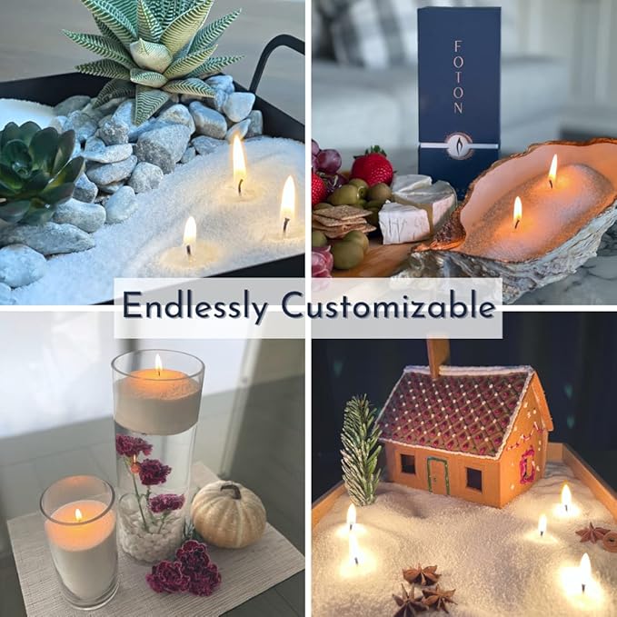 Foton Pearled Candle 18 Oz - Unscented Non Toxic Luxury Long Lasting Powder Candles - Lasts up to 120 Hours - Refillable Candle Sand with 30 Wicks for Candle Making - Pure & Unscented
