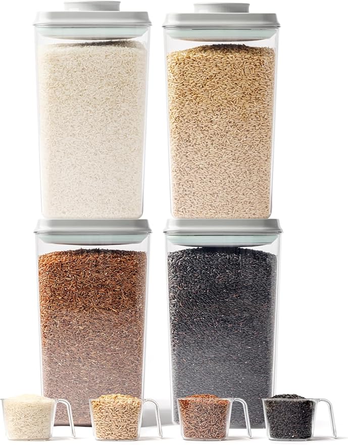 Airtight Food Storage Containers with One-Hand Pop Lid, 4-Pack 4.22Qt Large Modular Organizers with Measuring Scoops, BPA-Free Containers for Rice, Flour, Baking Supplies, Snacks & Laundry Pods
