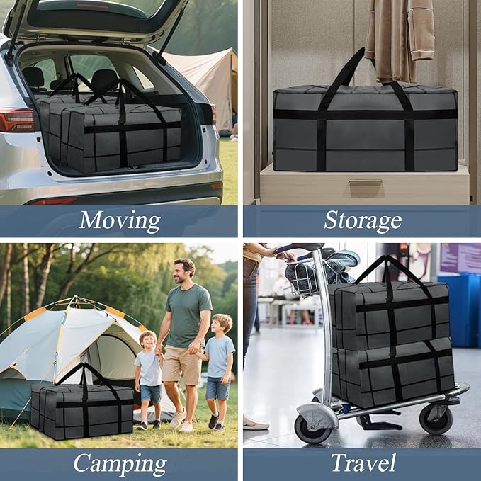 10Pack Extra Large Heavy Duty Moving Bags with Zippers & Reinforced Handles Heavy-Duty Storage Totes – Moving Boxes for Clothes, College Supplies, and Moving – Waterproof & Foldable (Extra Large)