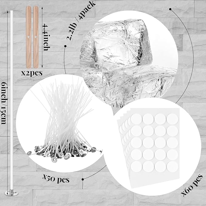 HyqehrtYazc 8.8 lb Clear Jelly Candle Wax High Density Gel Wax for Candle Making 100 Pcs Wick and 120 Pcs Wick Stickers for DIY Making Handmade Projects Material Supplies