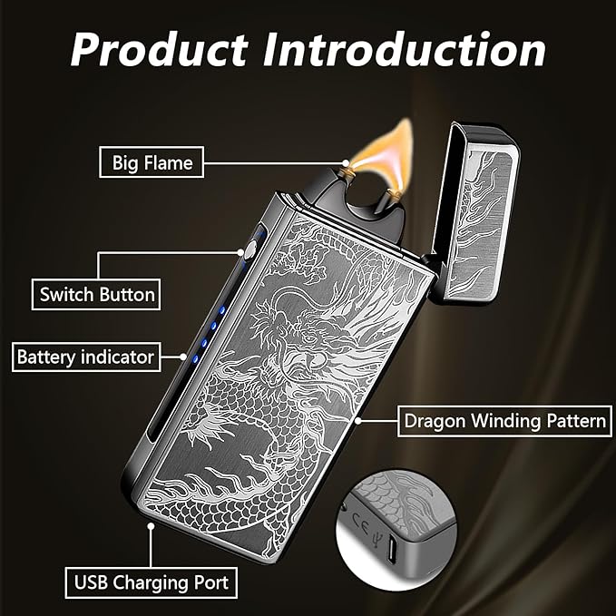 Dragon Lighter Electric Lighters Rechargeable Windproof Flameless Plasma Arc Lighter Luxury Metal Cool Lighters,lighters for Candle,Incense Stick