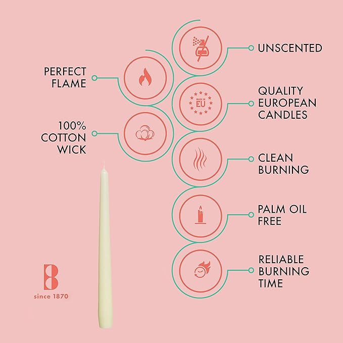 BOLSIUS Long Household Ivory Taper Candles - 10-inch Unscented Premium Quality Wax - 8 Hours Long Burning Dripless Candles Bulk Pack of 30 for Home Décor, Wedding, Parties and Special Occasions