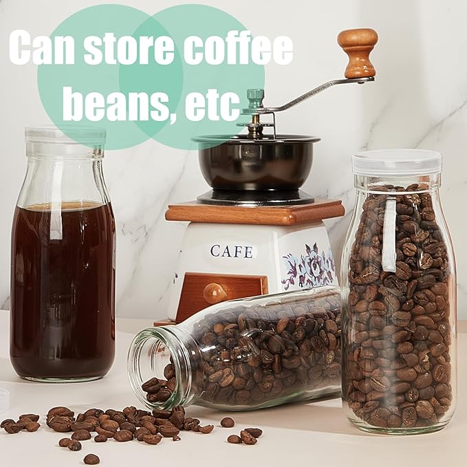 Zubebe 12 Pack 8 oz Glass Milk Bottles with 24 Lids - Reusable Overnight Oats Jars for Juice, Smoothies, Yogurt, Pudding and Jam Baby Shower Wedding Party Favors