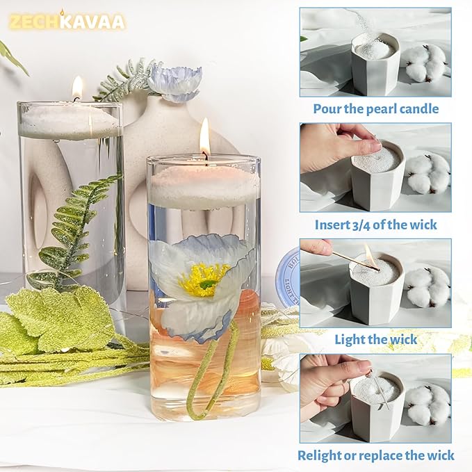 Prosecco Scented White Pearled Candle 18oz Luxury Sand Candle Granulated Wax - 30 Cotton Wicks – Wax for Candle Making Decorative Candles Smooth and Clean Burning Lasts up to 120 Hours