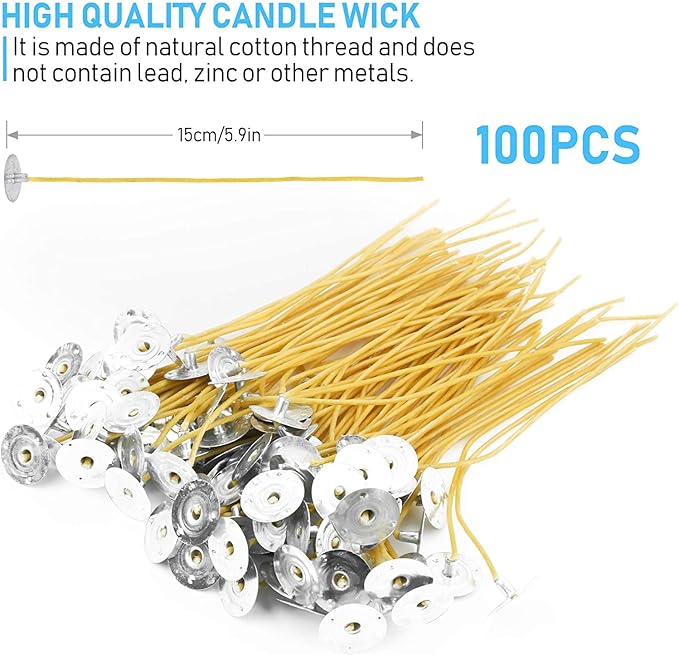 100pcs/6in Beeswax Candle Wicks - Hemp Wick, Slow Burning, Pre-Waxed, 2mm Diameter
