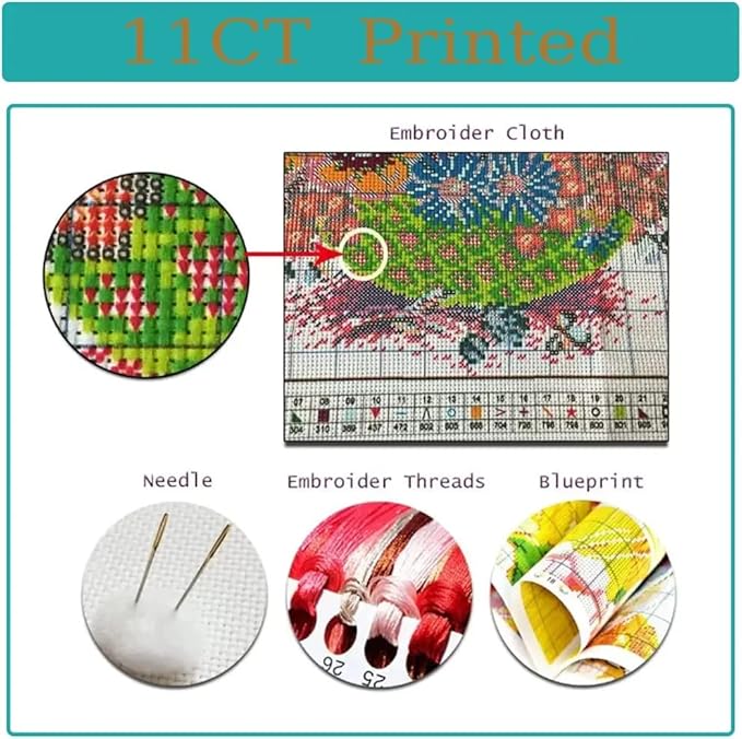 Stamped Cross Stitch Kits for Adults - Grandma Embroidery Kits for Beginners Adults,11 CT Patterns Dimensions Counted Cross Stitch Kits for Adults Arts Craft 14x14 in