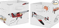 Sweet Jojo Designs Vintage Airplane Foldable Fabric Storage Cube Bins Boxes Organizer Toys Kids Baby Childrens - Set of 2 - Grey Yellow Orange Red White Blue Airplanes Air Plane Transportation Clouds