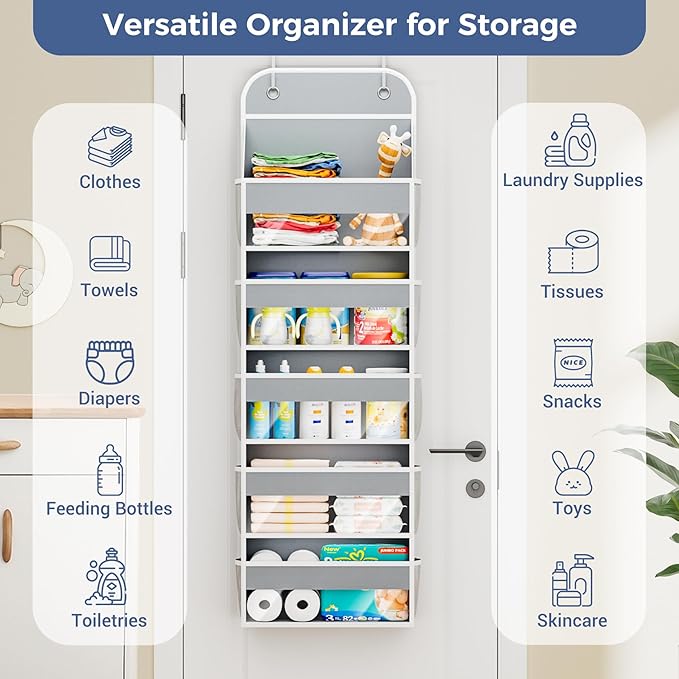 COOLBEBE 2 PC Over the Door Organizer, 5-Tier Organizer Hanging with Clear Window, Large Capacity Behind the Door Storage Organizer for Baby Nursery Bedroom Closet and Baby Essentials (Grey)