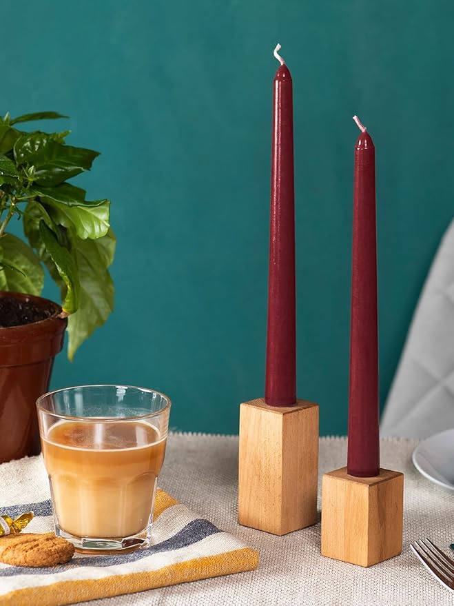 CANDWAX 12 inch Burgundy Taper Candle Set of 12 - Unscented Smokeless Dripless Candlesticks - Candle Sticks for Christmas Decorations, Party Décor, Dinner Table Centerpieces - Burgundy Tapers