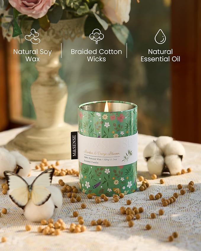 M&SENSE Spring Candle 11.3 oz,Bamboo Orange Blossom Scented Candle, Non-Toxin Soy Wax for Home Scented, Floral Candles for Women,Up to 70 Hours Burning Long-Lasting Fragrance