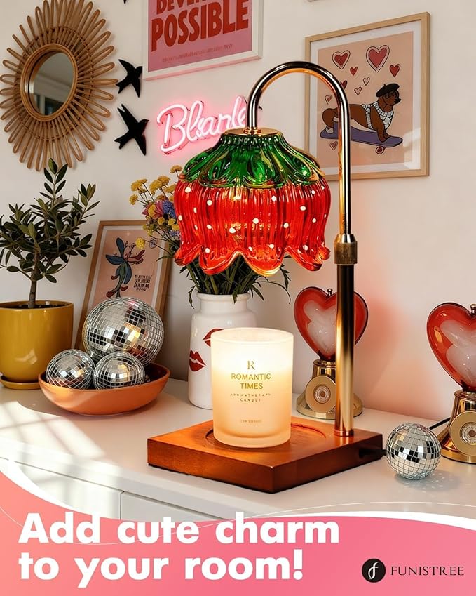 Strawberry Candle Warmer Lamp with Timer Dimmer, Adjustable Height Mothers Day Birthday Gifts for Women Mom House Warming Gifts New Home Bedroom Decor, Cute Candle Warmer Light for Jar Candles